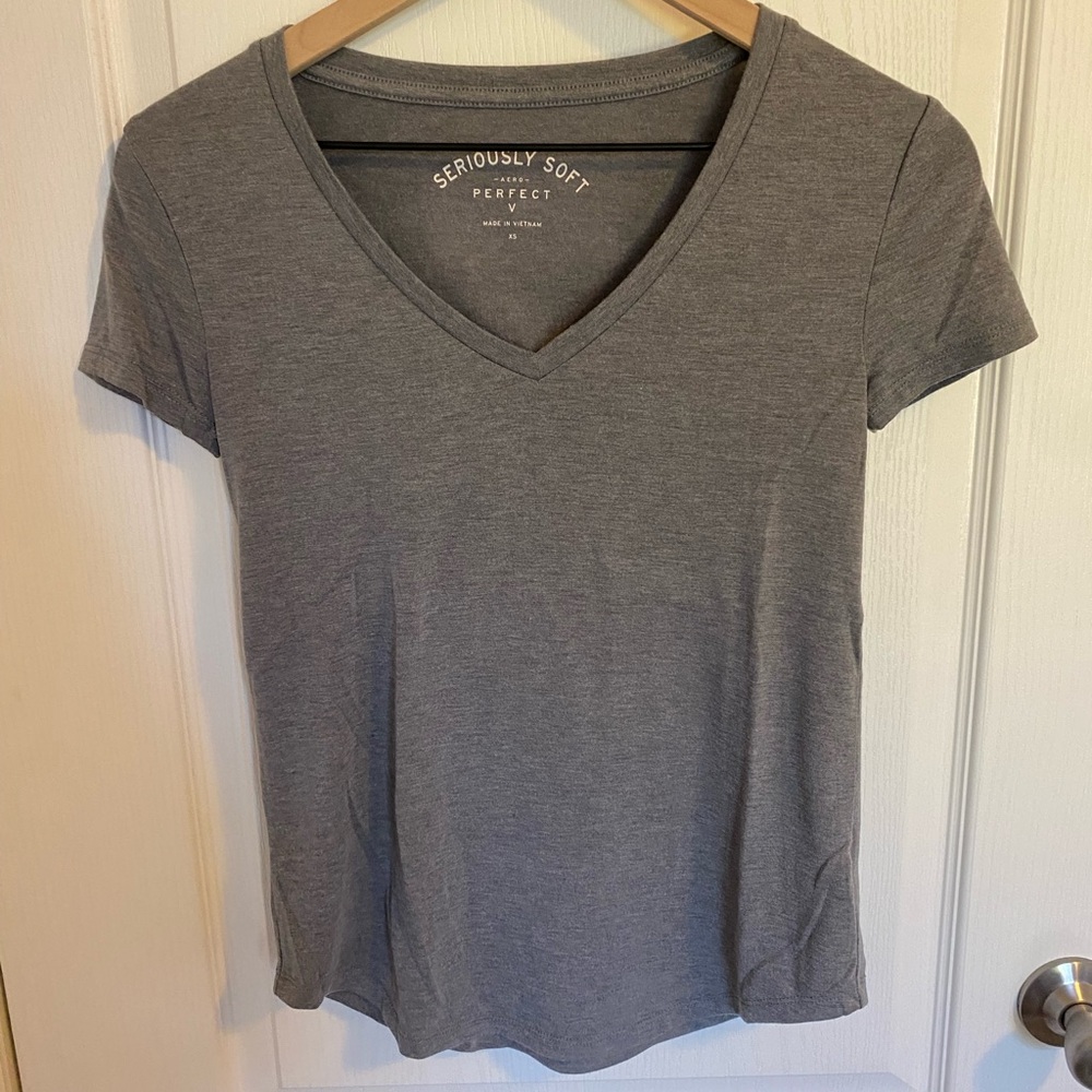 Women's Gray V-Neck Top.